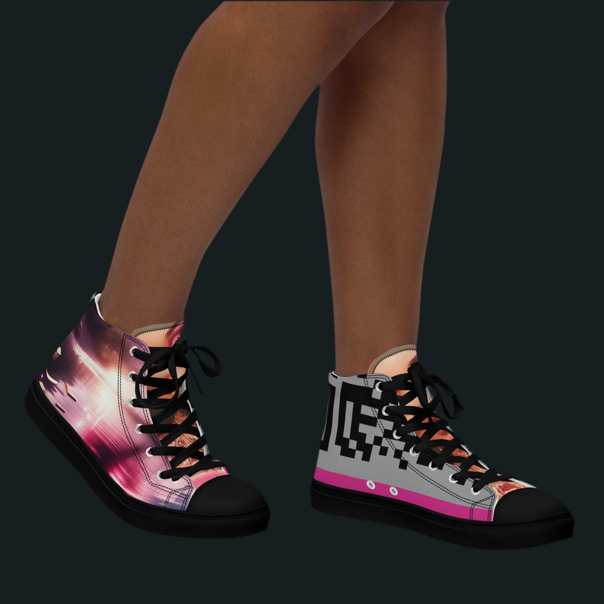 Pink Chase high top sneakers with QR code